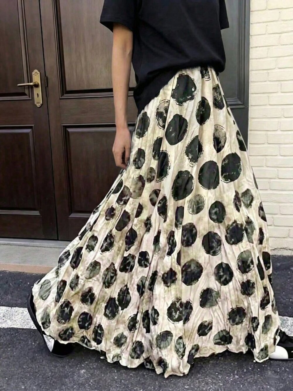 Multicolor Boho Women's Long Polka Dot Skirt Elastic Waist Skirt